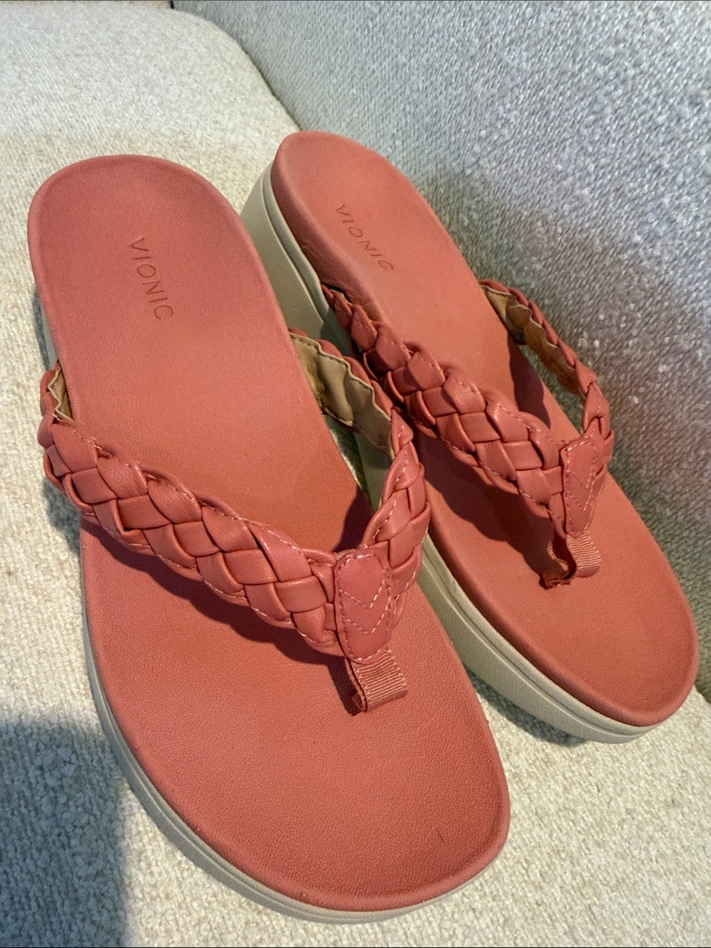 Vionic Braided Coral Platform Flip Flops - Picture 2 of 6